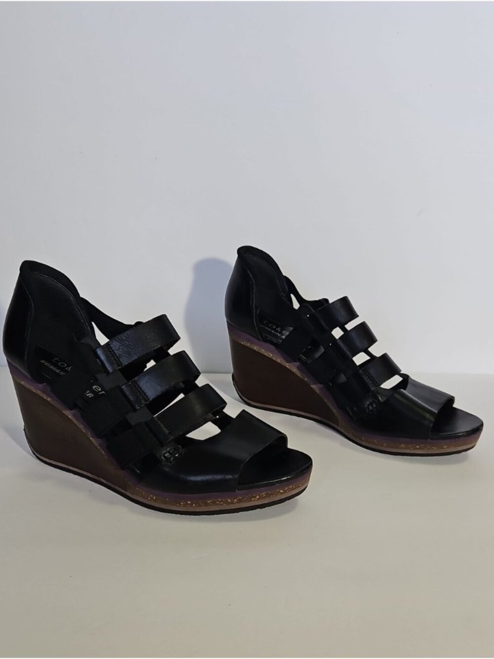 Camper Toðer Romain Kremer Black Leather Caged Wedge Heels